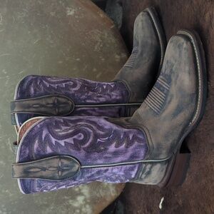 DAN POST DP3802 Distressed brown/purple leather square toe cowgirl boots sz 10